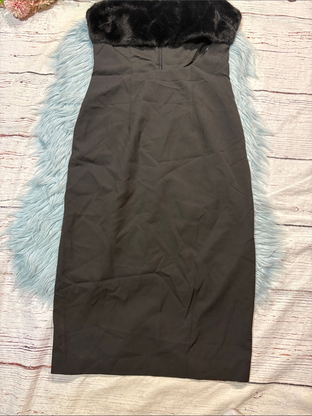 NWT Naked Wardrobe Black Cutout Midi Dress with Faux Fur Trim - Picture 7 of 10